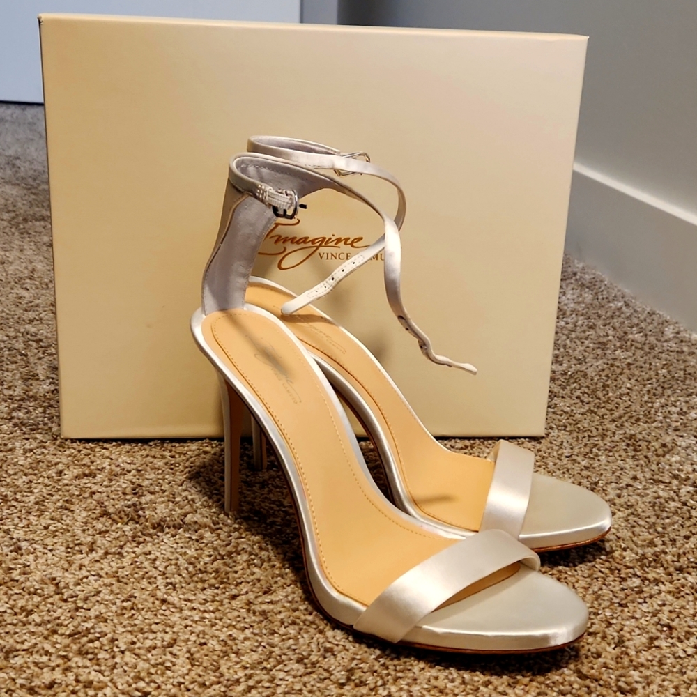White Satin Vince Camuto Sandal Stilletto